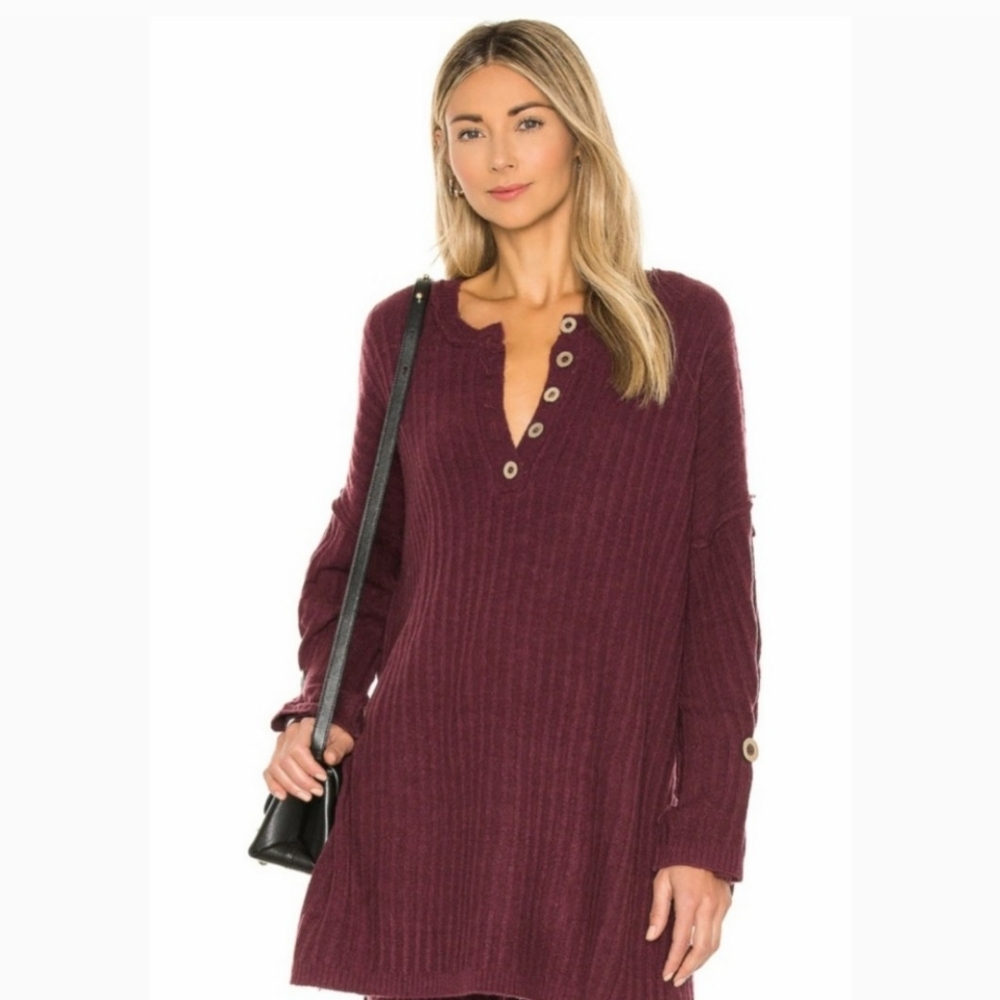 Free People Intimately Sweater‎ Tunic Around the Clock Burgundy